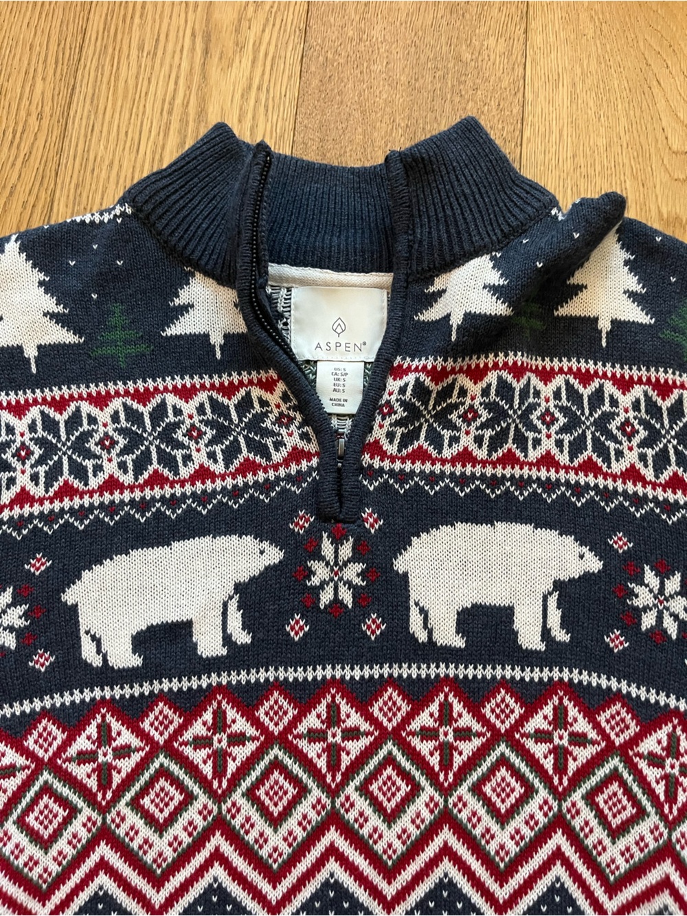 Aspen Fair Isle Sweater Womens Small S Polar Bear Christmas Quarter Zip Pullover
